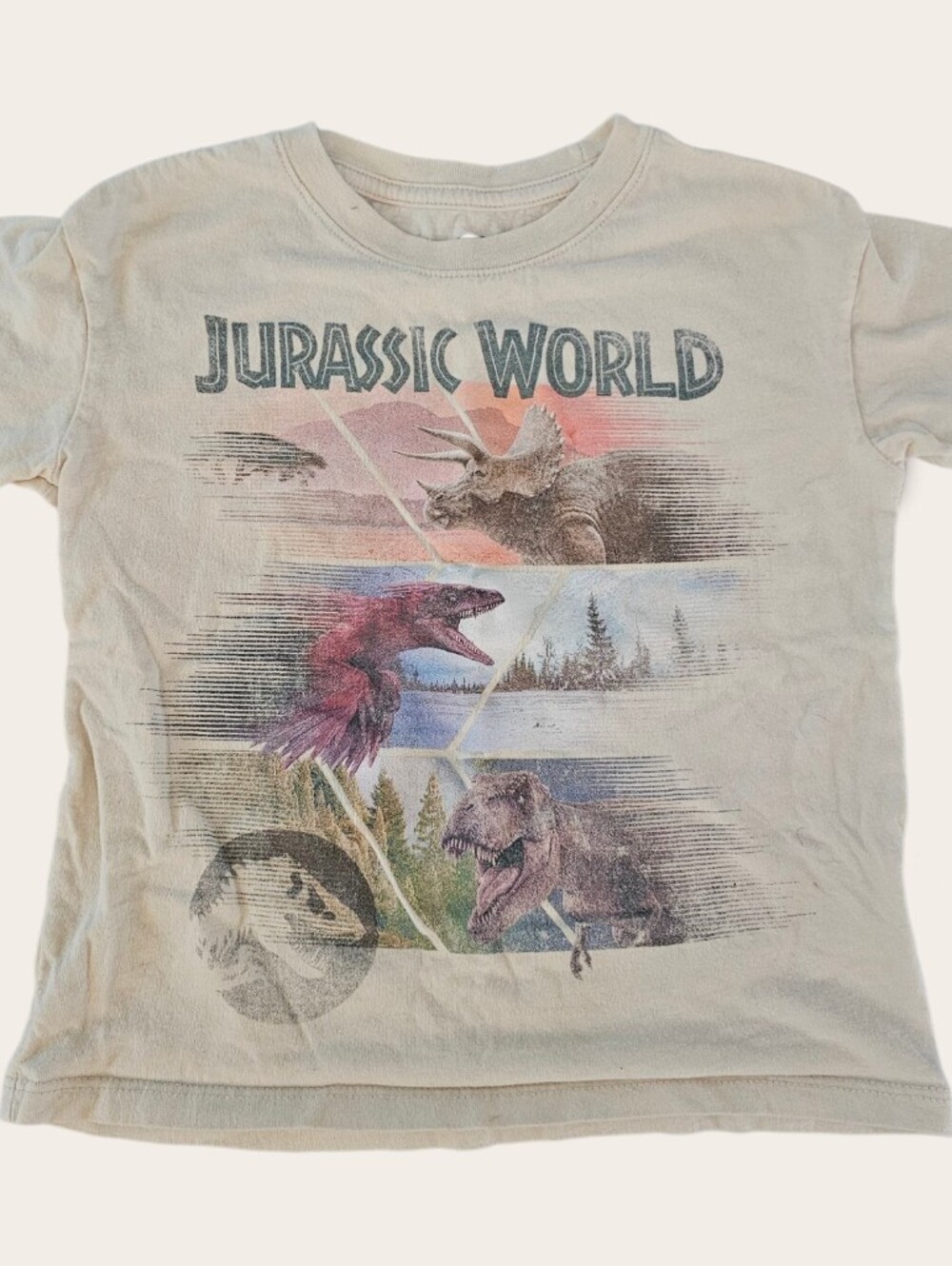 Jurassic World Kids Graphic Tee - Cream Dinosaur Print
